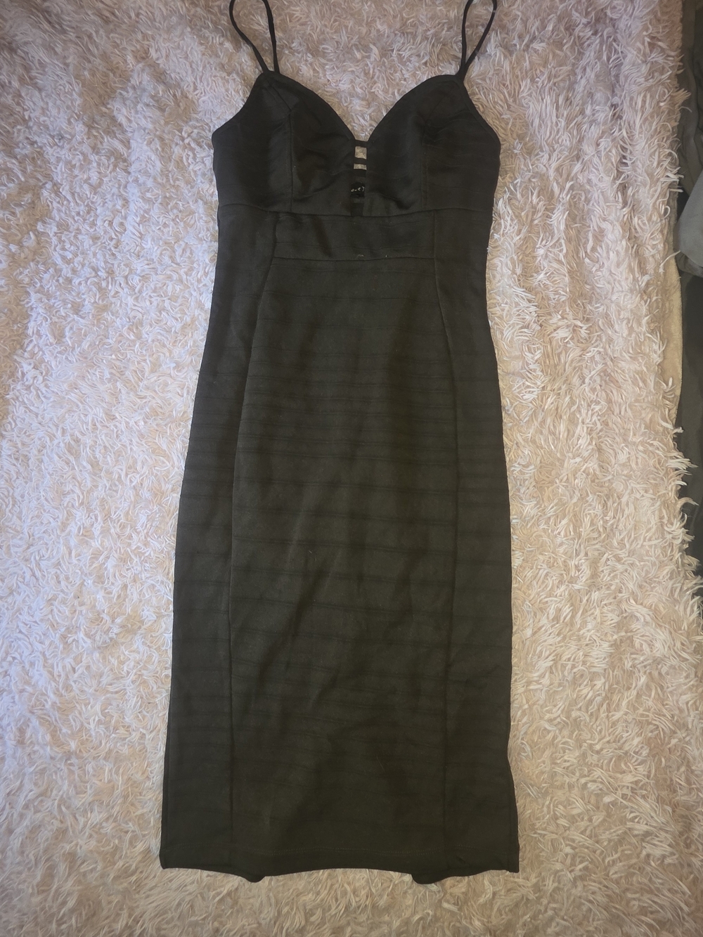 Love J Olive Green Spaghetti Strap Midi Dress